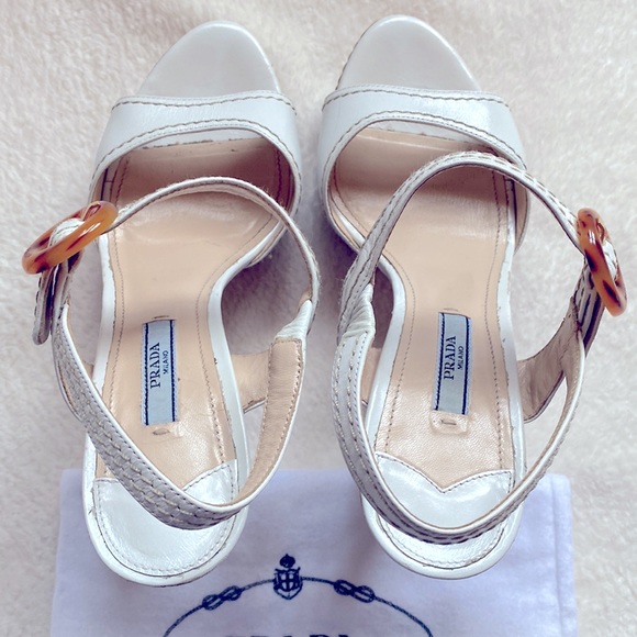 Authentic Prada White Ankle Strap Heels size 38 - Picture 5 of 16